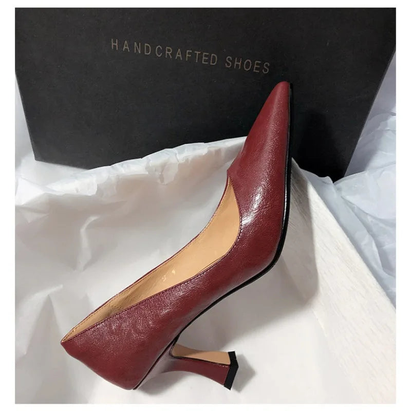 Sexy pointedtoe high heels soft leather thinsoled professional business casual shoes Comfortable shoes Size 35-41