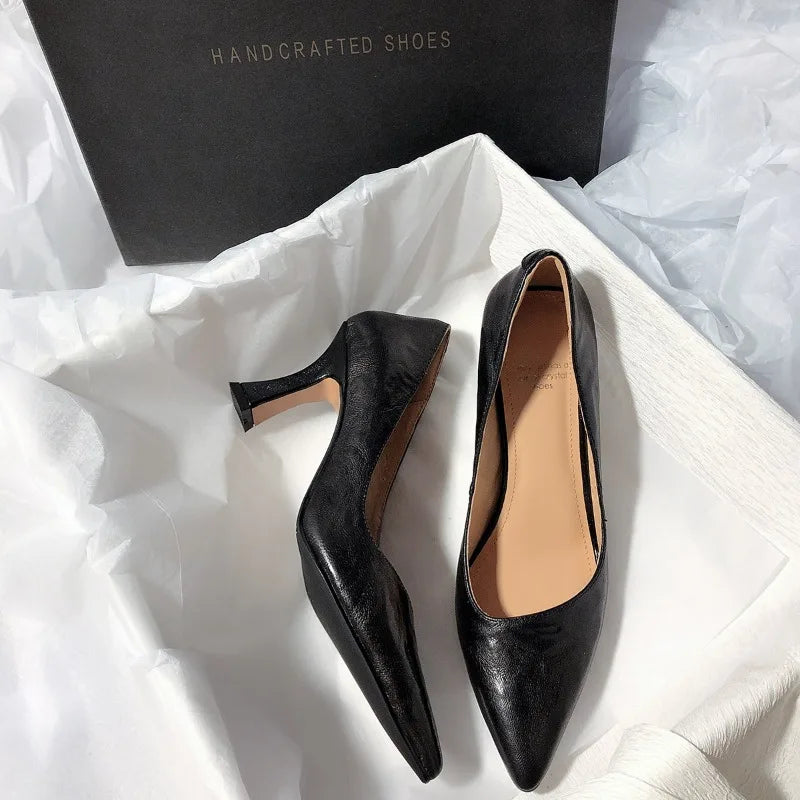 Sexy pointedtoe high heels soft leather thinsoled professional business casual shoes Comfortable shoes Size 35-41