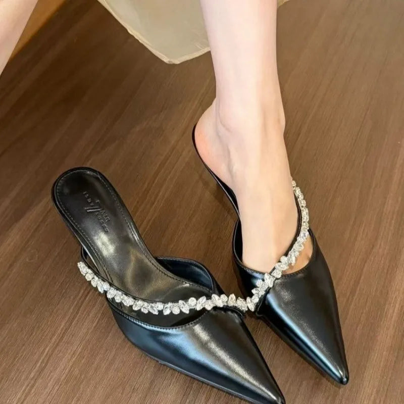 Sexy silver stiletto platform slippers - fairy charm chain-toe flip-flops - Fashionable comfortable shoes