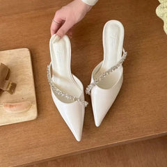 Sexy silver stiletto platform slippers - fairy charm chain-toe flip-flops - Fashionable comfortable shoes