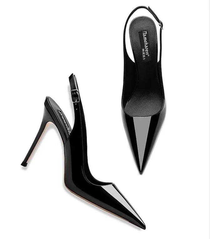 Sexy ultra-high heels pointed sandals elegant patent leather suspender high heelsy dress banquet shoes