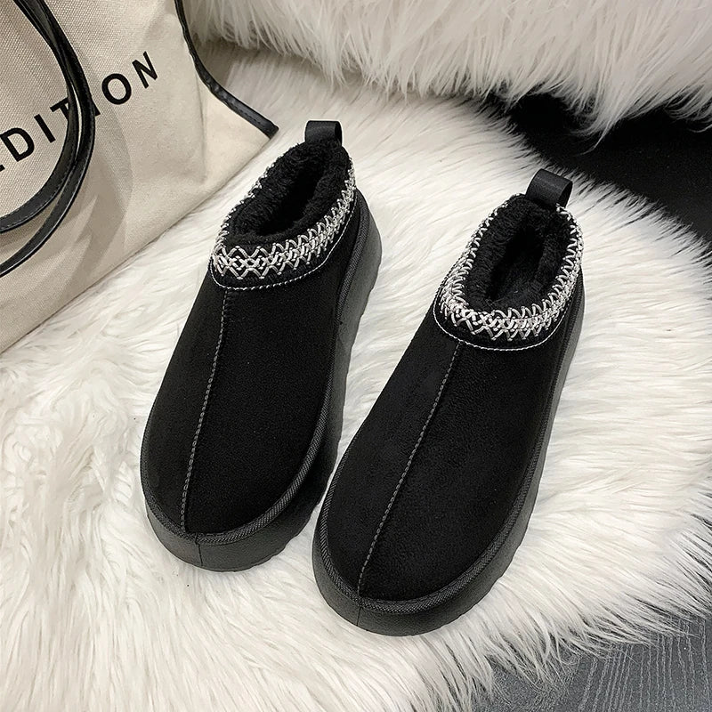Snow Boots Cashmere Warm Thick Soles Without Heel-covered Hair Half Slipper Cotton Shoes Women