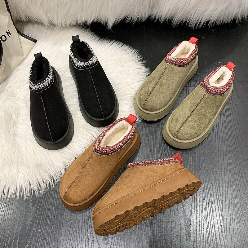 Snow Boots Cashmere Warm Thick Soles Without Heel-covered Hair Half Slipper Cotton Shoes Women