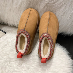 Snow Boots Cashmere Warm Thick Soles Without Heel-covered Hair Half Slipper Cotton Shoes Women