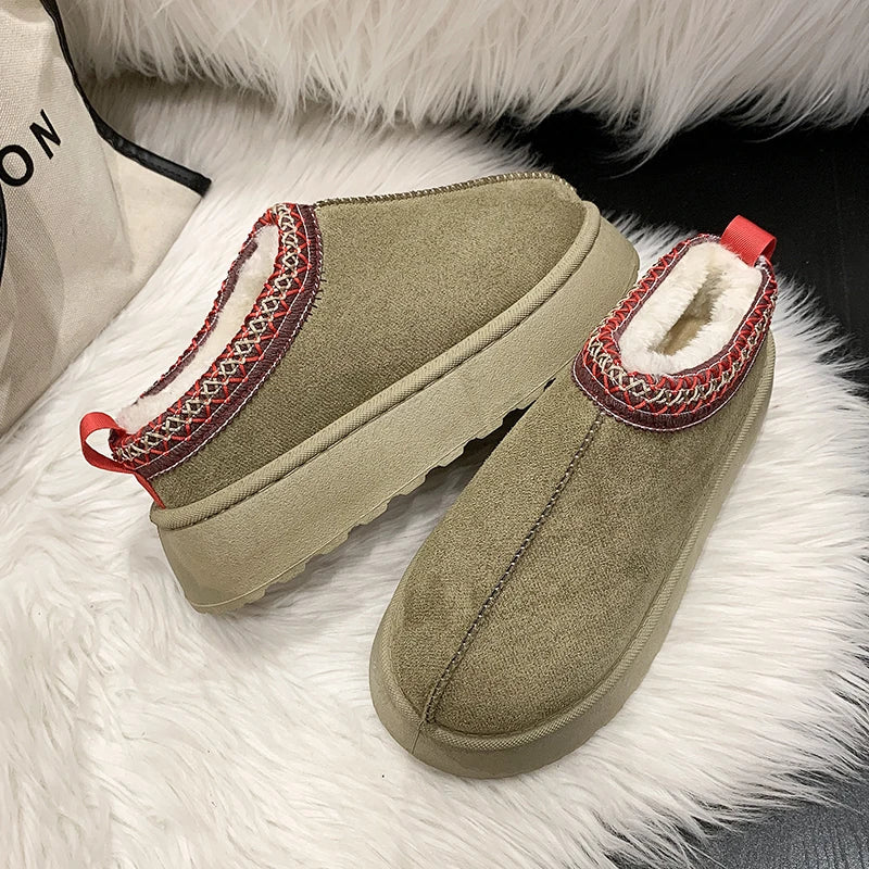 Snow Boots Cashmere Warm Thick Soles Without Heel-covered Hair Half Slipper Cotton Shoes Women