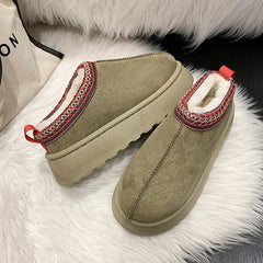 Snow Boots Cashmere Warm Thick Soles Without Heel-covered Hair Half Slipper Cotton Shoes Women