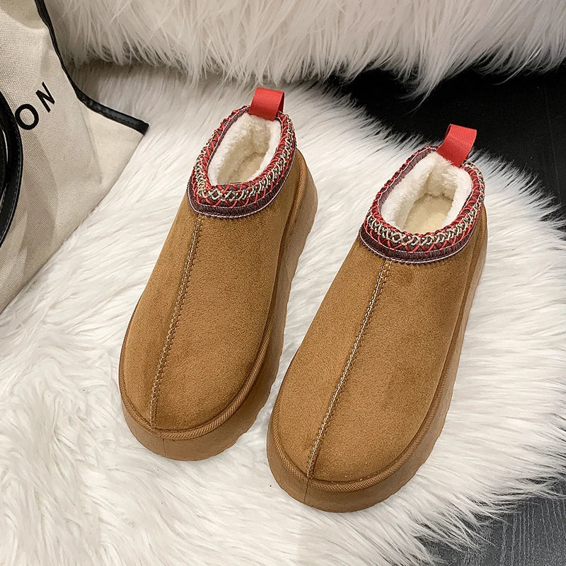 Snow Boots Cashmere Warm Thick Soles Without Heel-covered Hair Half Slipper Cotton Shoes Women