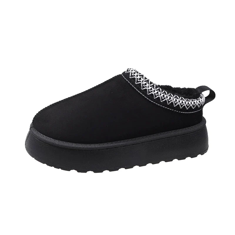Snow Boots Cashmere Warm Thick Soles Without Heel-covered Hair Half Slipper Cotton Shoes Women