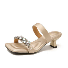 Square Toe High Heels Slippers Luxury Crystal Shoes Sexy Heeled Sandals Party
