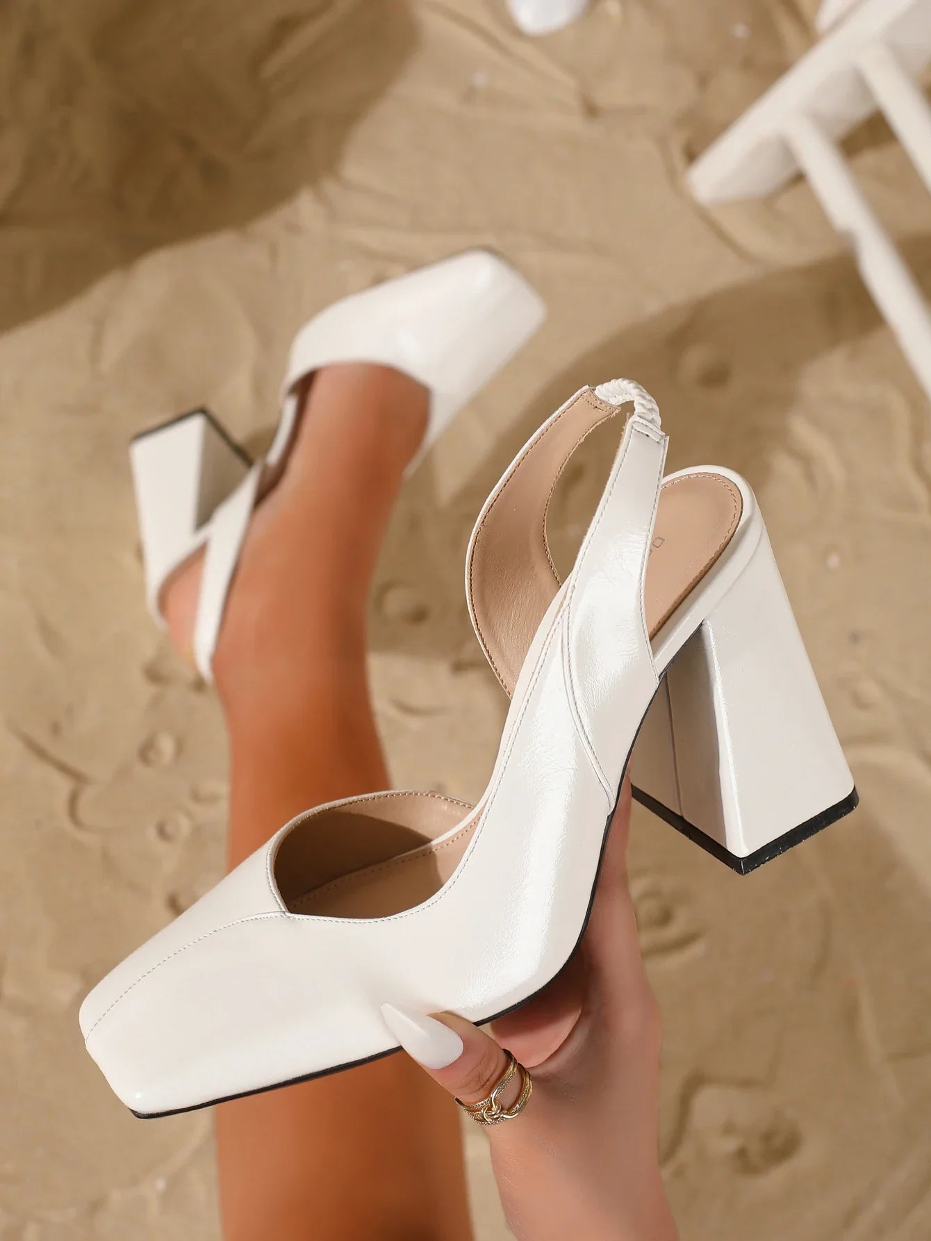 Stylish Square-Toe Slingback Block Heels