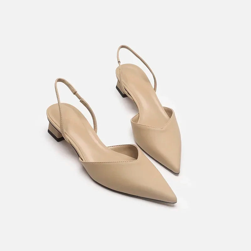 Black Baotou Sandals Woman Heels Pumps Silk Sexy Pointed Female Low Heels Shoes
