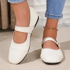 Buckle Latch Flat Base Shoes Girl Relaxation Round Toe Mary Jane Leather Comfort Flat Base Shoes