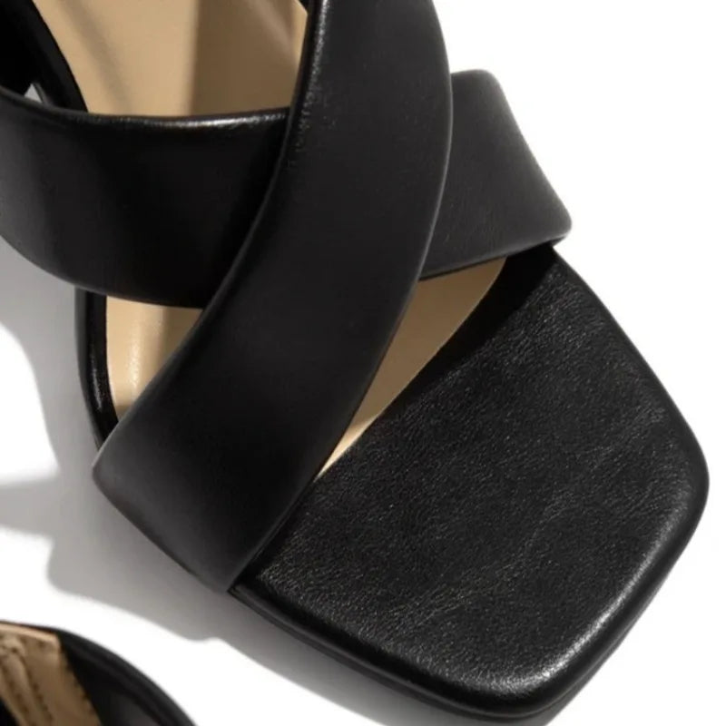 High-Heeled Slippers High Heel Leather Pu Mouth All-match Casual Shoes Luxury Woman Sandals