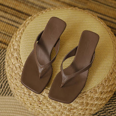 Soft Leather Square Toe Cat with Flip-flops Thin Belt Thin Heel Soft Sole Flip-flops