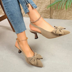 Hot-selling Pointed Toe French Shallow Mouth Slip-on Sandals Fashionable Bow-decorated High-heeled Sandals
