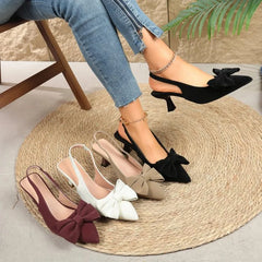Hot-selling Pointed Toe French Shallow Mouth Slip-on Sandals Fashionable Bow-decorated High-heeled Sandals