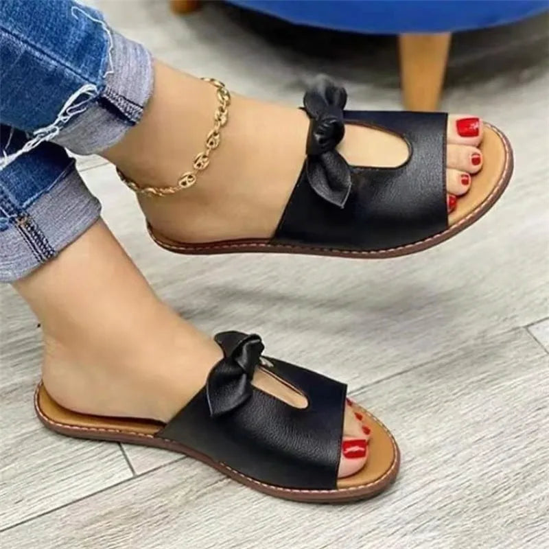 Slippers Shoes Cute Butterfly-Knot Flats Casual Sandals Solid Color Beach Sandals Zapatillas Mujer Chaussure Femme