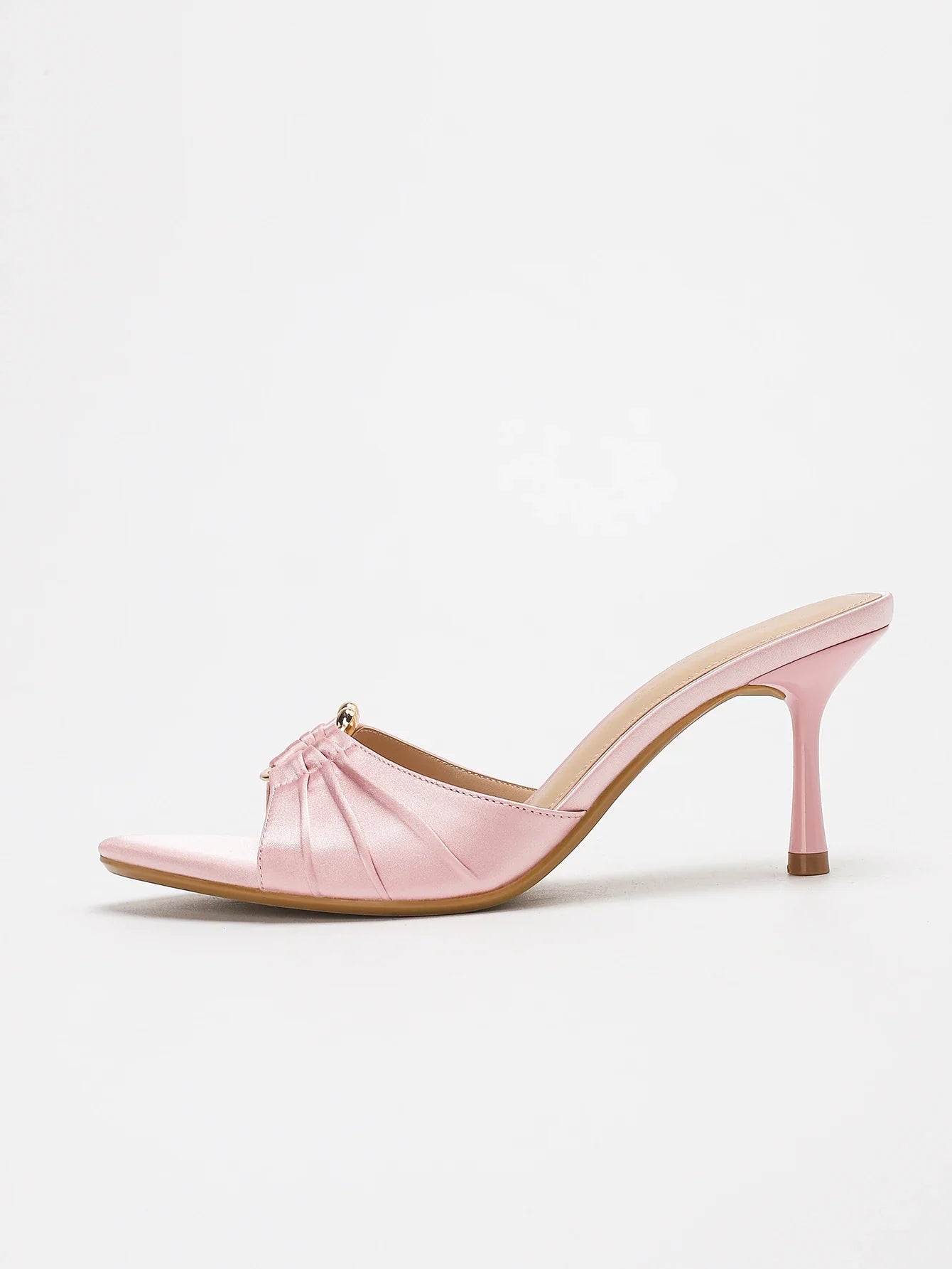 Stylish Elegant Satin Ruched Metal Round Buckle Open Toe Stiletto Heel Mule Sandals - Perfect Pairing with Dr