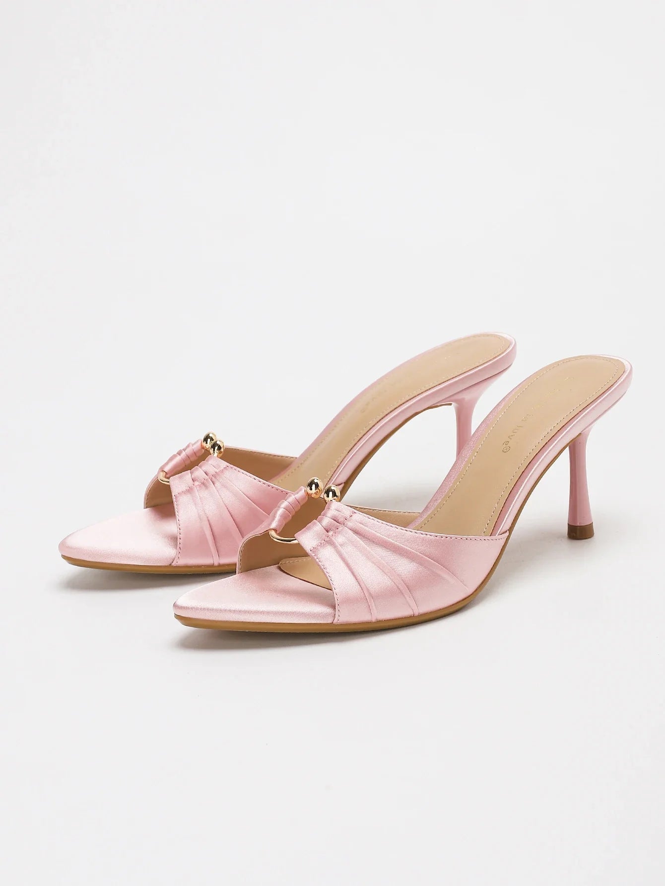 Stylish Elegant Satin Ruched Metal Round Buckle Open Toe Stiletto Heel Mule Sandals - Perfect Pairing with Dr