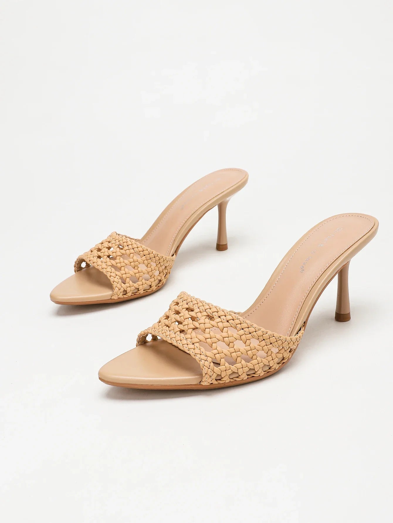 Stylish Elegant Woven Cutout Single Strap Low-Cut Open Toe Stiletto Heel Mule Sandals