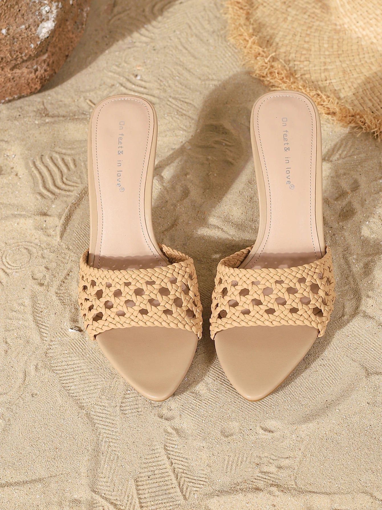 Stylish Elegant Woven Cutout Single Strap Low-Cut Open Toe Stiletto Heel Mule Sandals