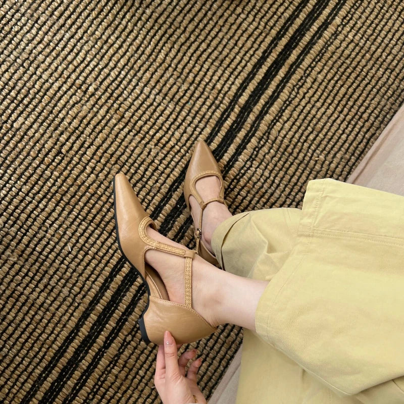 pointed-toe sandals  Leather shoes with comfortable elegant heels  Available in strap style