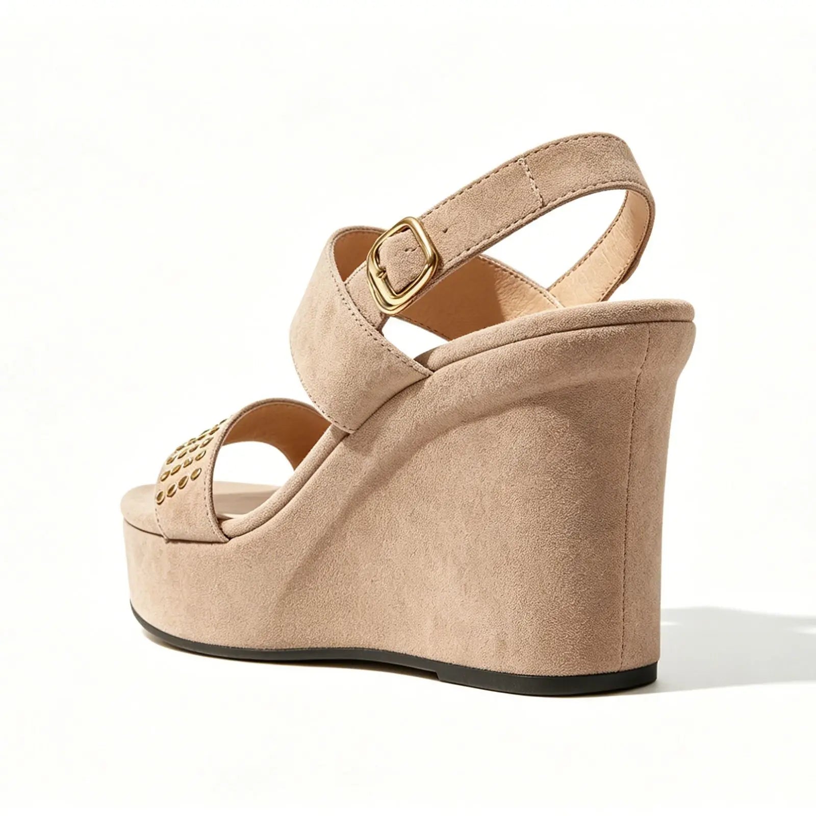 genuine leather suede rivets platform wedge sandals square head wedge buckle strap sandals Roman sling back sandals
