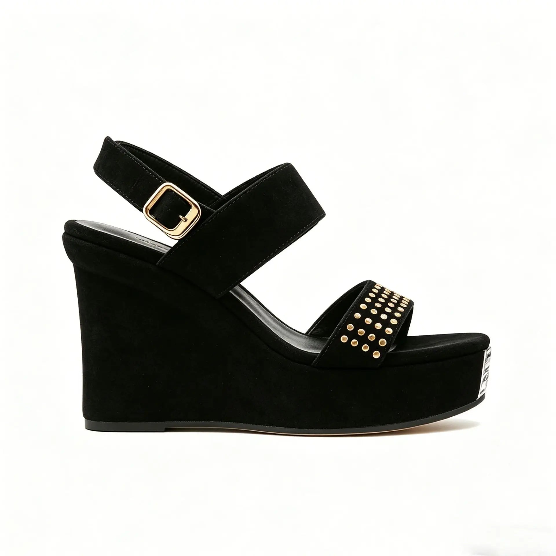 genuine leather suede rivets platform wedge sandals square head wedge buckle strap sandals Roman sling back sandals