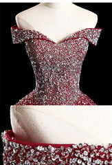 Vestido de fiesta glamuroso con lentejuelas y hombros descubiertos, estilo corazón 