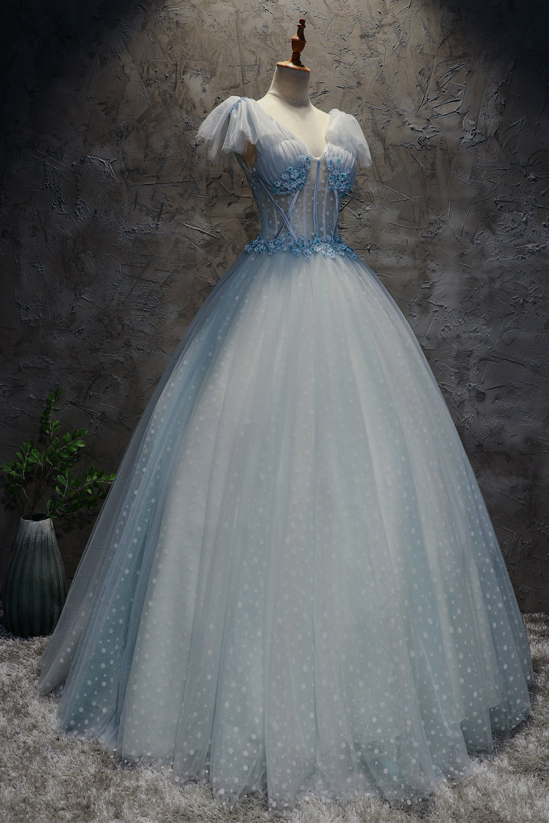 Light Blue Tulle Long Party Dress Formal Dress