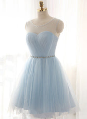 Cute Light Blue Homecoming Dress With Belt
