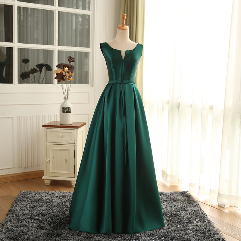 Vestido de fiesta largo de satén verde bonito y sencillo para graduación 