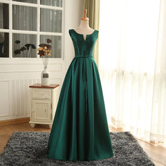 Vestido de fiesta largo de satén verde bonito y sencillo para graduación 