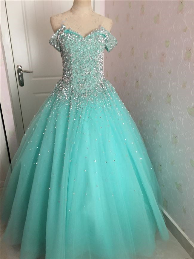 Vestido de fiesta glamuroso con lentejuelas y hombros descubiertos, estilo corazón 