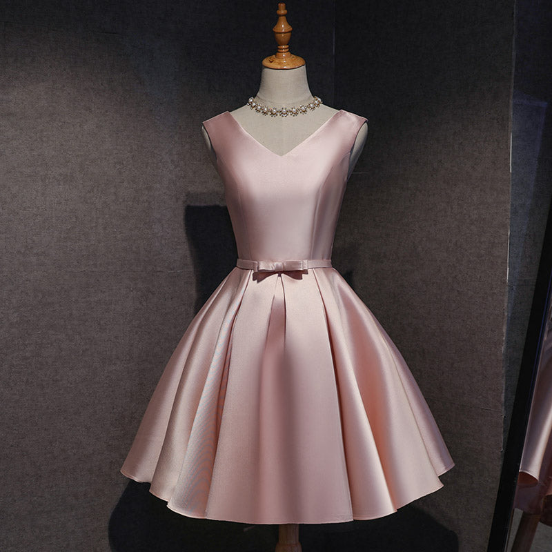 Precioso vestido de fiesta corto de satén rosa para el regreso a casa 