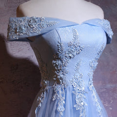 Charming Blue Elegant Tulle Party Dress with Lace Applique