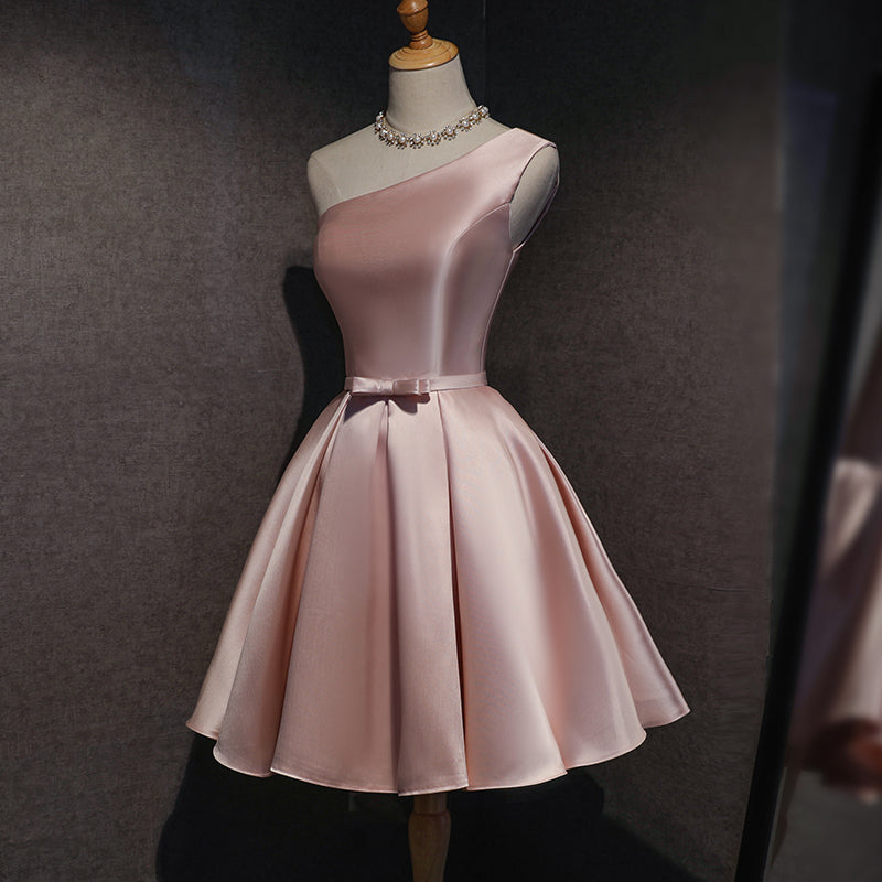 Precioso vestido de fiesta corto de satén rosa para el regreso a casa 