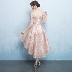 Beautiful Champagne High Low Lace Homecoming Dress