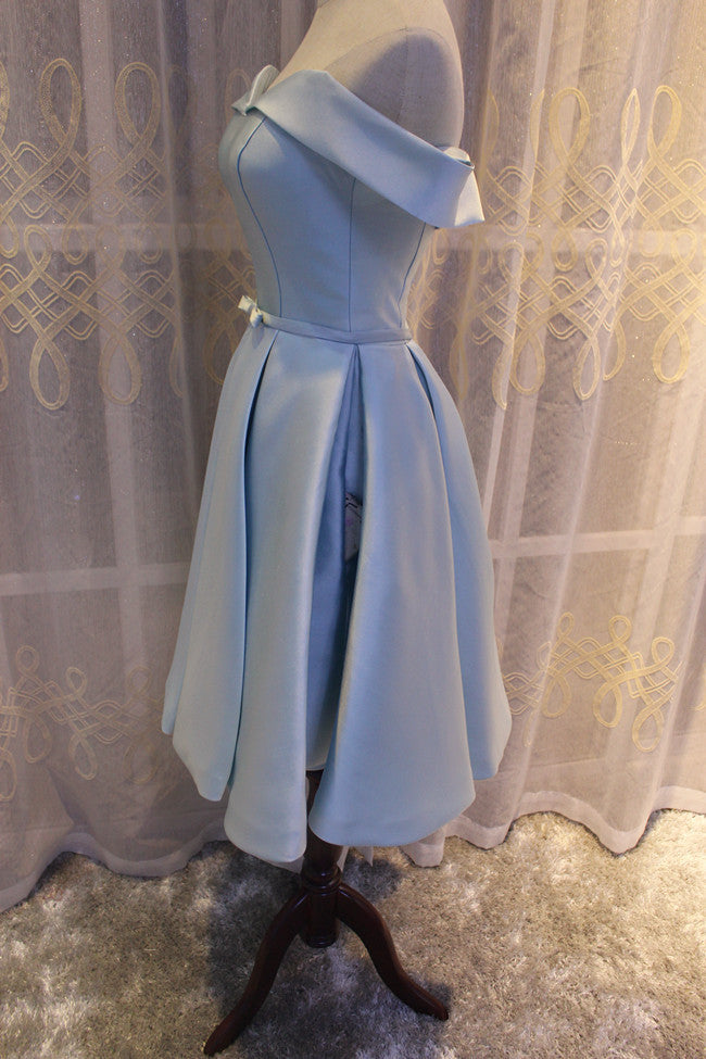 Light Blue Off Shoulder Satin Bridesmaid Dress