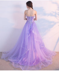Light Purple Layers Tulle Lace Applique Long Formal Dress