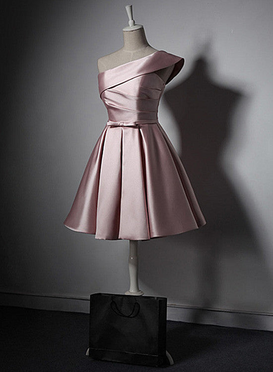 Vestido de fiesta corto de satén rosa hasta la rodilla de moda 