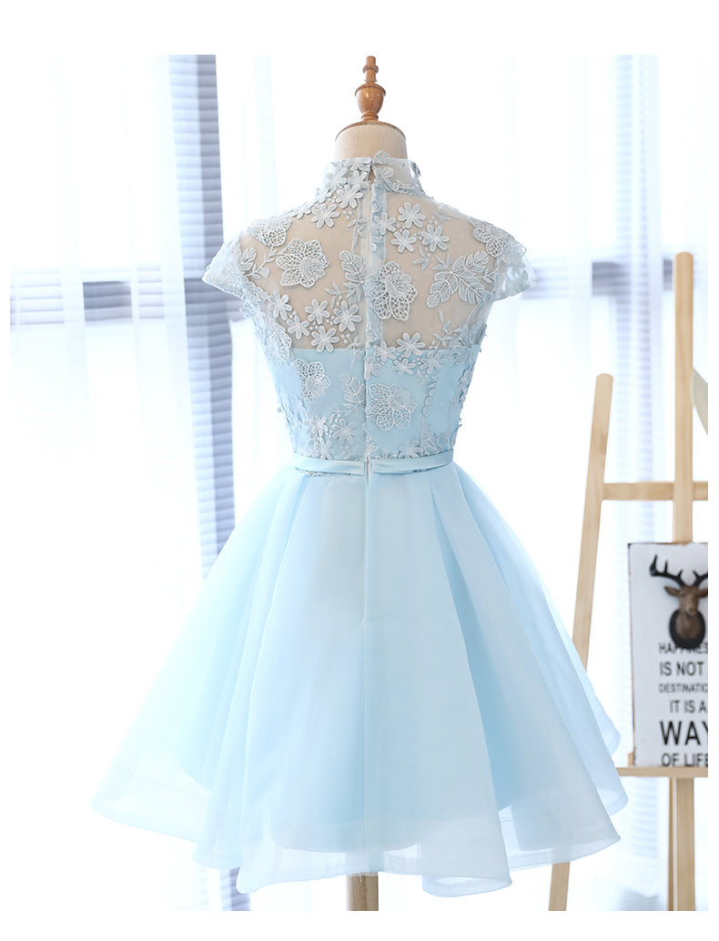 Cute Light Blue Tulle with Lace Party Dress