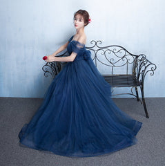 Navy Blue Off Shoulder Princess Long Party Dress