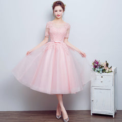 Beautiful Pink Tulle Tea Length Bridesmaid Dresses