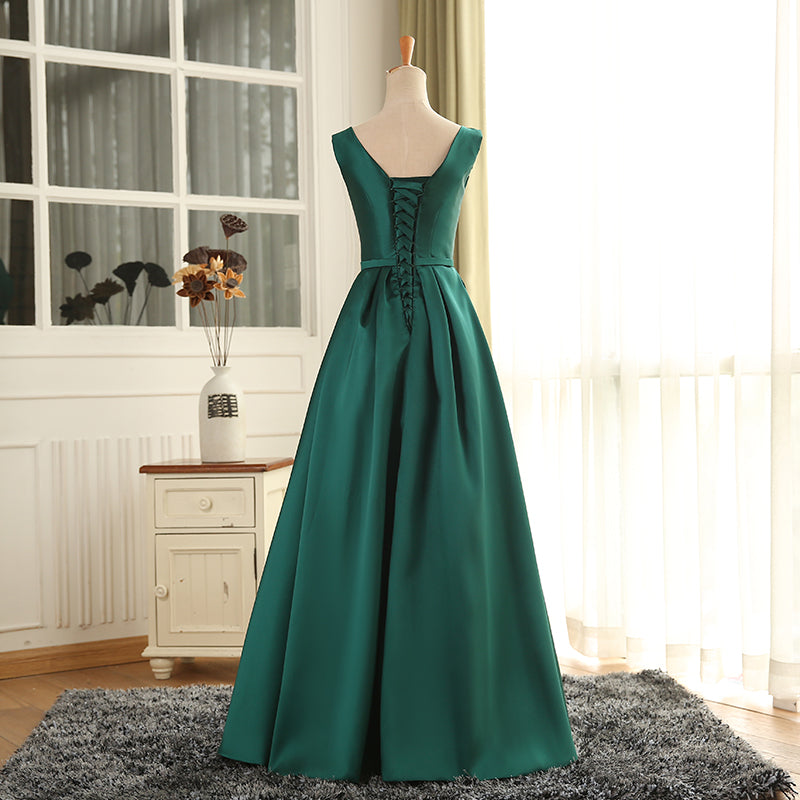 Vestido de fiesta largo de satén verde bonito y sencillo para graduación 