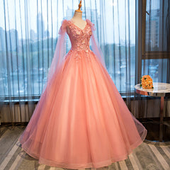 Pink Sweet 16 Formal Tull Gown with Lace