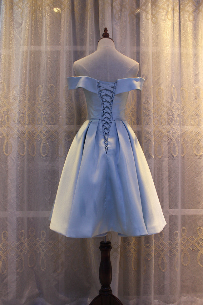 Light Blue Off Shoulder Satin Bridesmaid Dress