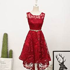 Dark Red High Low Lace Party Dress Homecoming Dress