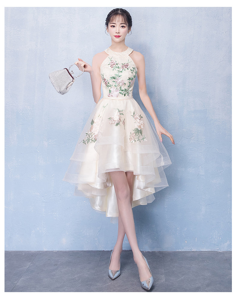 Ivory High Low Halter Tulle Layers Homecoming Dress