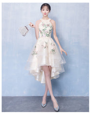 Ivory High Low Halter Tulle Layers Homecoming Dress